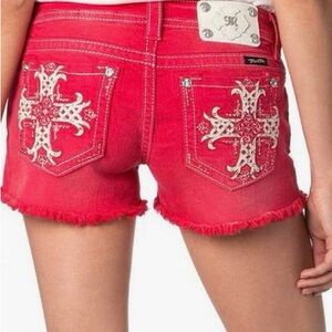 MISS ME Red Cross Signature Embroidered Shorts